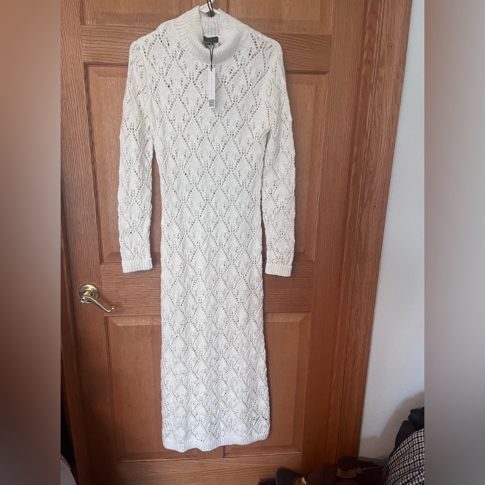 Sanctuary crochet lace, whimsical boho sweater maxi long sleeve dress,